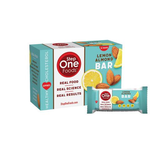Step One Foods Lemon Almond Bar, Heart Healthy Snack Plant Sterols, Omega 3's and Dietary Fiber Gluten Free Vegan Granola (12 Pack)