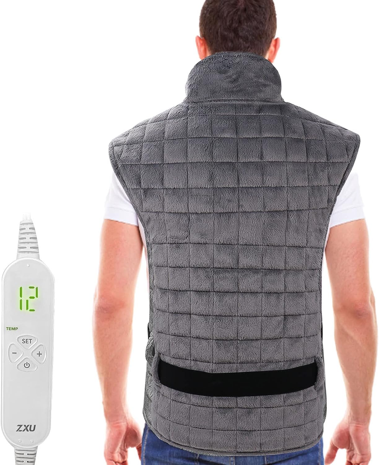 ZXU Heating Pad for for Back Pain Relief, 38" x 24" Full Weighted Heating Pad for Neck and Shoulder,12 Heat Settings, Dry & Moist Heat, 3.39lb Fast Heating Wrap, 1-24Hour Auto Shut-Off Hot Heated Pad