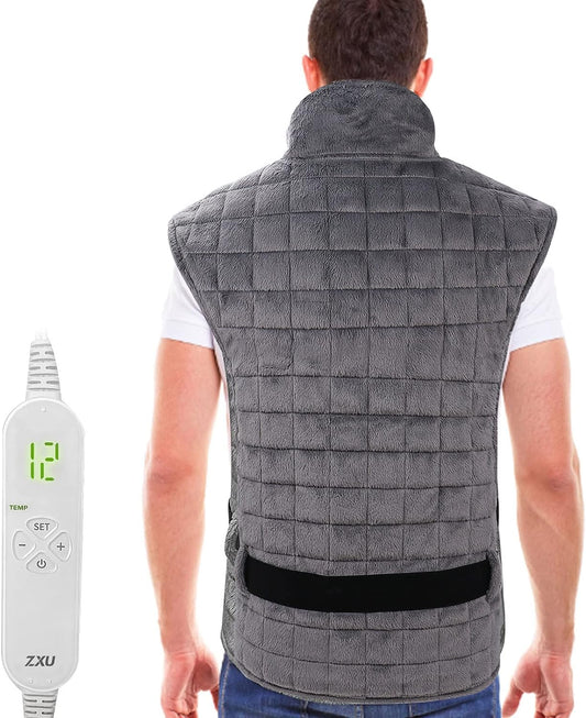 ZXU Heating Pad for for Back Pain Relief, 38" x 24" Full Weighted Heating Pad for Neck and Shoulder,12 Heat Settings, Dry & Moist Heat, 3.39lb Fast Heating Wrap, 1-24Hour Auto Shut-Off Hot Heated Pad