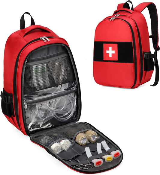 Gatycallaty First Aid Backpack Emergency Medicine Bag Empty Survival Trauma Bags First Responder for Outdoor Travel Office (Medical Red)