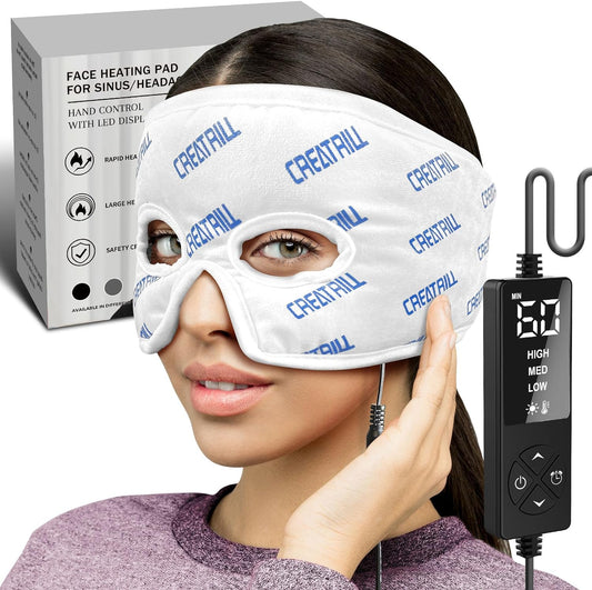 CREATRILL Heated Sinus Pressure Relief Mask，Sinus Heating Pad for Face, Migraine Mask for Headache Relief