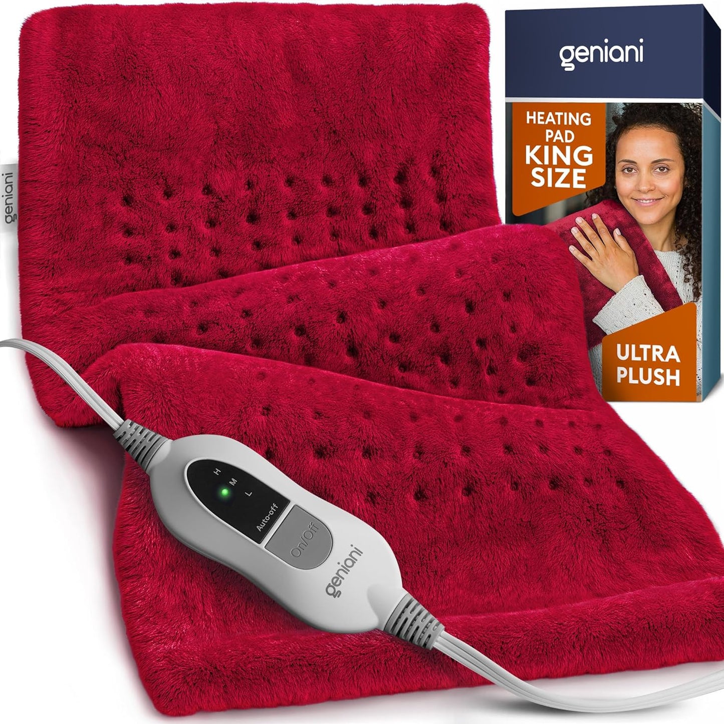 GENIANI XL Heating Pad for Back Pain & Menstrual Pain Relief, FSA HSA Eligible, Auto Shut Off, Machine Washable, Moist Heat Pad for Neck and Shoulder, Cramps Relief, Heat Patche Viva Magenta 12'‘×24’’