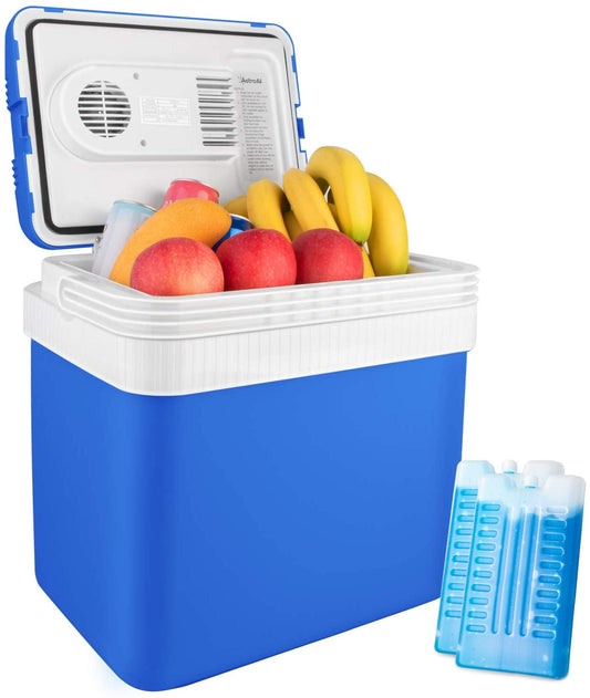 AstroAI Electric Cooler 26 Quarts/ 24 Liter, Thermoelectric Car Cooler for Beverage, Beer, Wine, Seafood, Fruits, Home and Travel with 2 Ice Packs, (Blue)