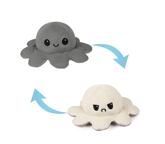 Slinx Octopus Plush Toy Angry Face And Laughing Face (Gray x Beige) 20cm Japan Reversible Gift