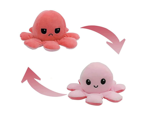 Slinx Octopus Plush Toy Angry Face And Laughing Face (Pink x Red) 20cm Japan Reversible Gift